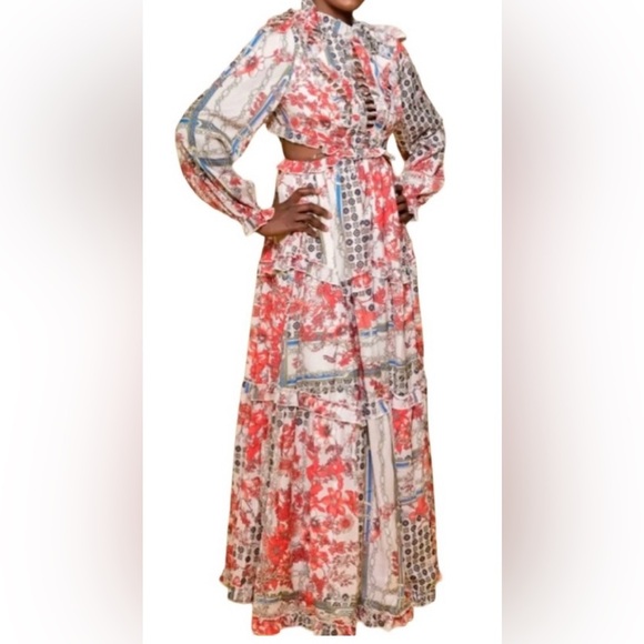 L'ATISTE Vibrant Red and Cream Maxi Dress - Picture 5 of 5